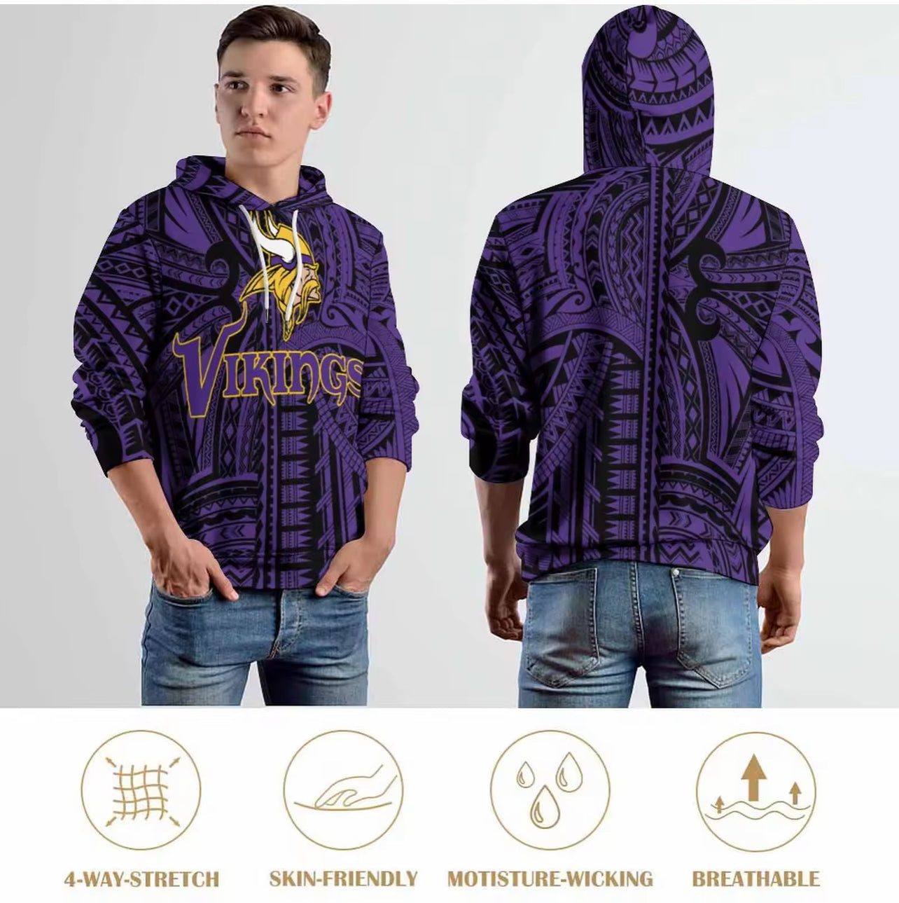 Vikings Tribal Design Hoodie | Polynesian NFL Hoodie