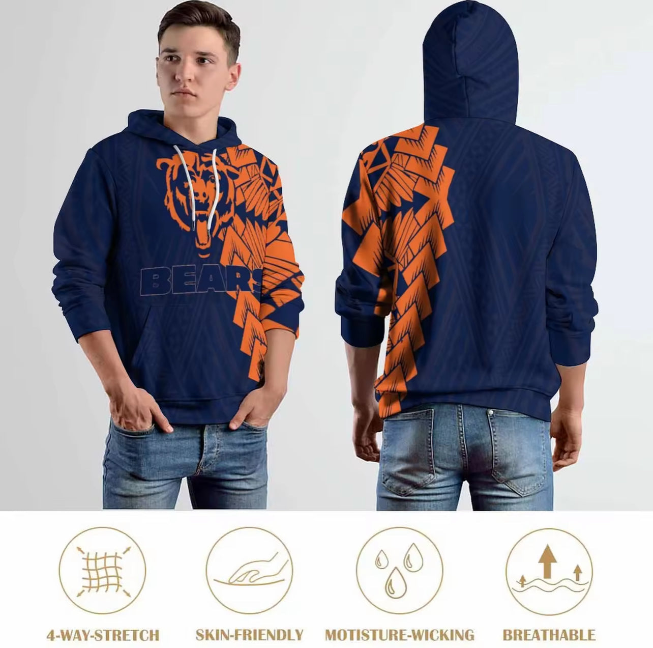 Chicago Bears Tribal Design Hoodie | Polynesian NFL Hoodie