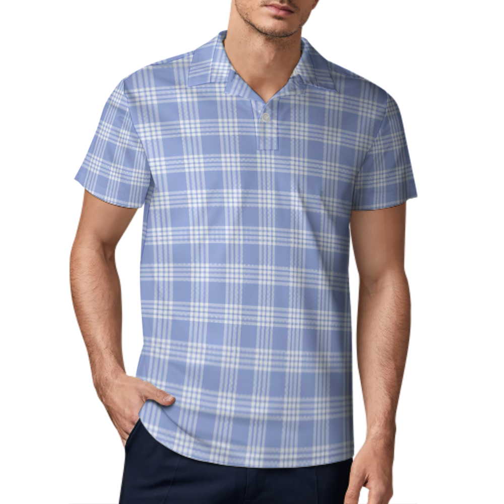 Hawaiian Light Blue Palaka Polo Shirt
