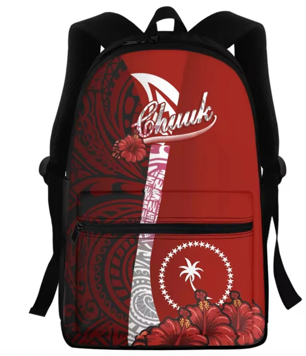 Micronesian Red Tribal Custom Backpack | Personalized School Bag | Polynesian Island Design