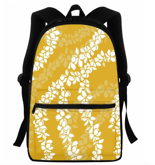 Yellow Flower Lei Wrap Backpack | Personalized School Bag | Polynesian Island Design