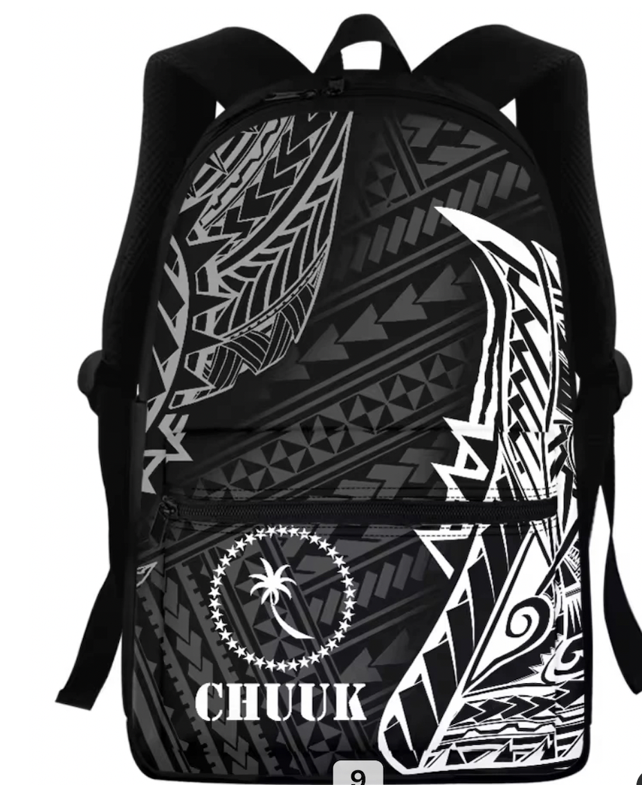 Micronesian Black Tribal Custom Backpack | Personalized School Bag | Polynesian Island Design