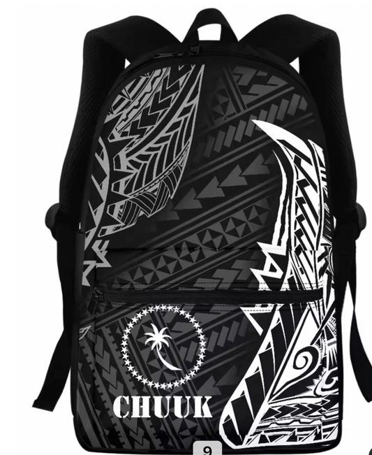 Micronesian Black Tribal Custom Backpack | Personalized School Bag | Polynesian Island Design