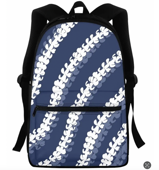Blue Puakenikeni Lei Wrap Backpack | Personalized School Bag | Polynesian Island Design