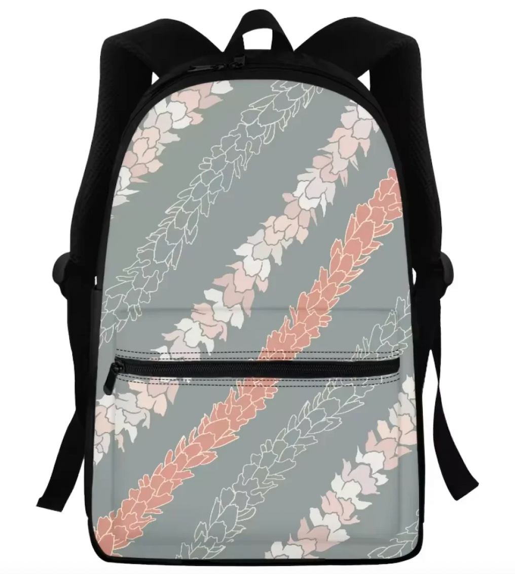 Pink Lei Wrap Backpack | Personalized School Bag | Polynesian Island Design