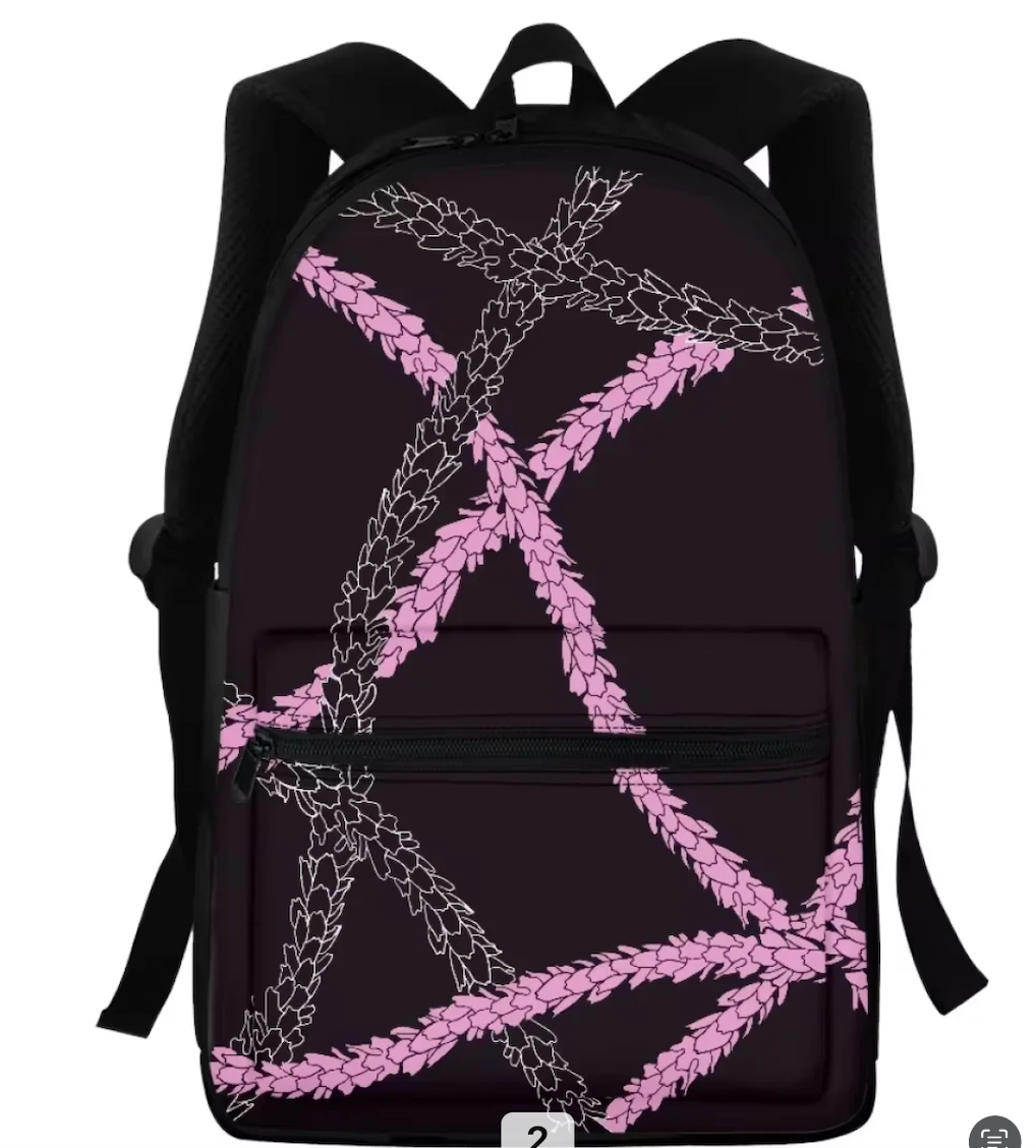 Pink Crown Lei Wrap Backpack | Personalized School Bag | Polynesian Island Design